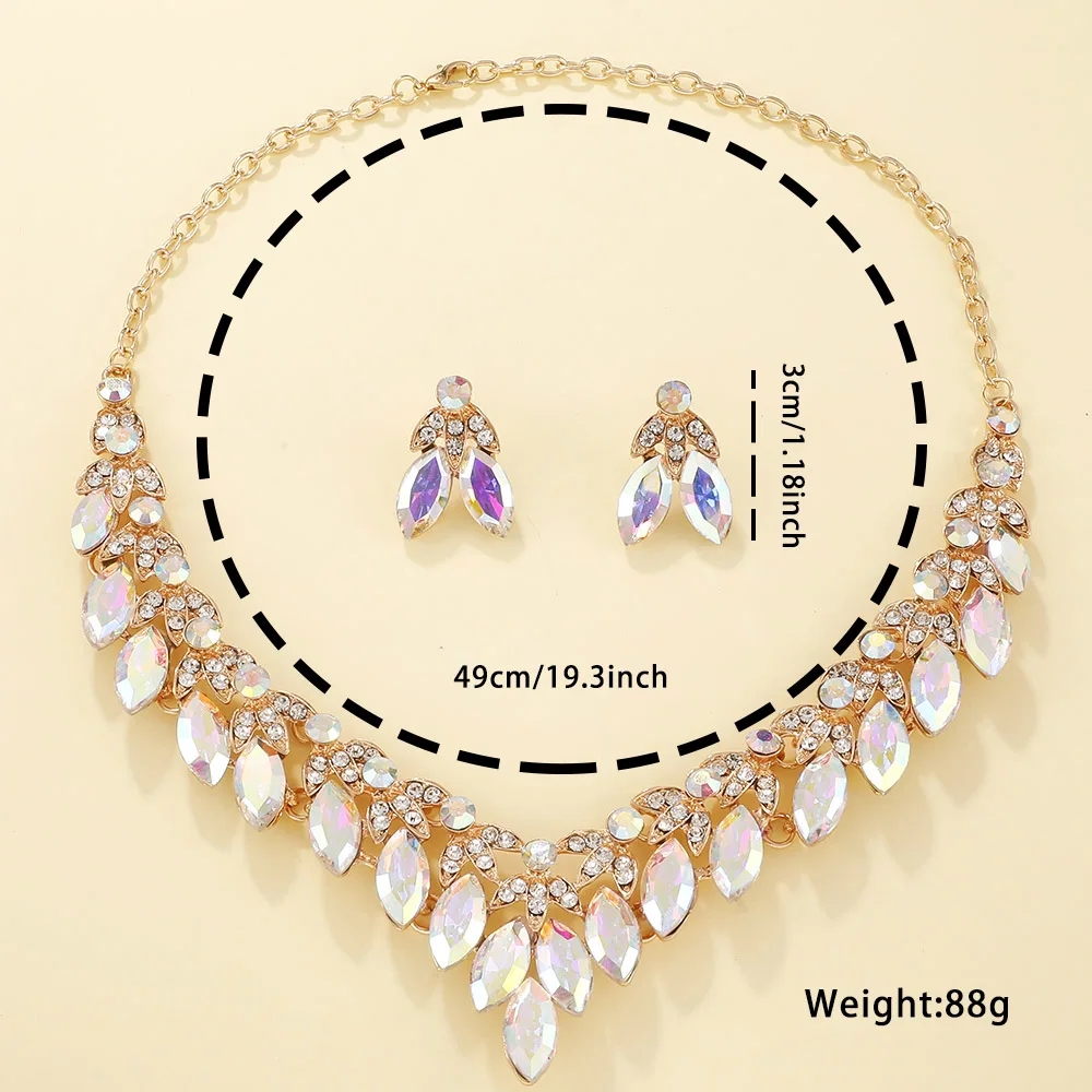Elegant Luxurious Solid Color Alloy Plating Inlay Alloy Crystal Rhinestones Gold Plated Women's Earrings Necklace Jewelry Set display picture 6