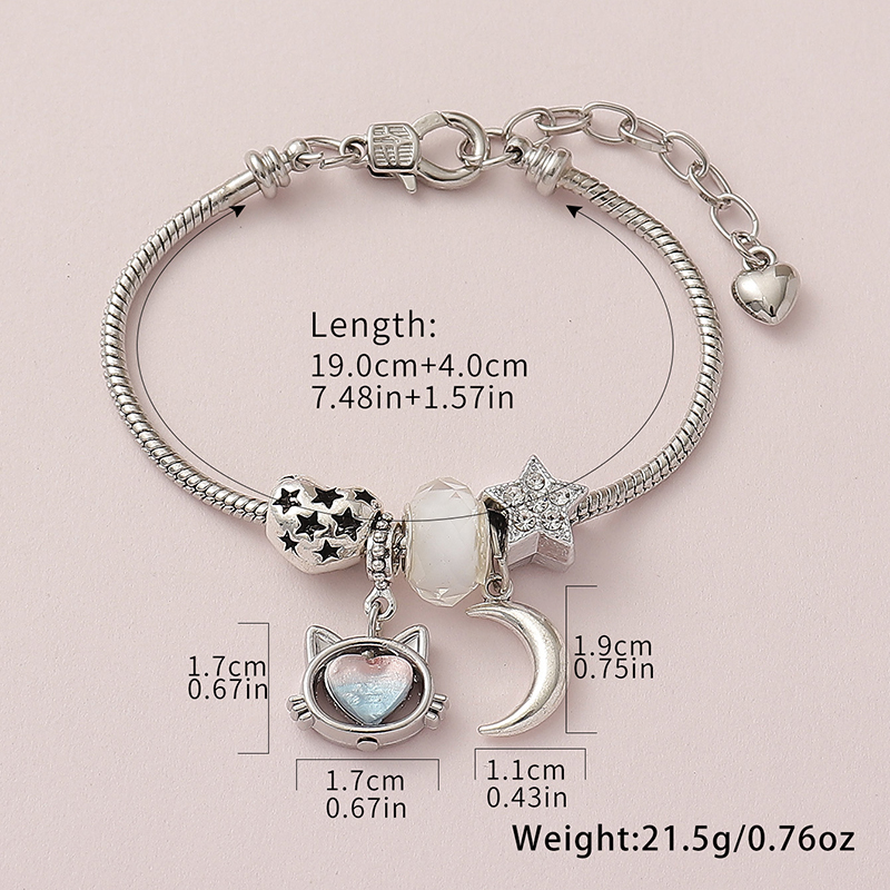 Wholesale Jewelry Cute Simple Style Moon Heart Shape Cat Alloy Copper Rhinestones Hollow Out Inlay Bracelets display picture 3