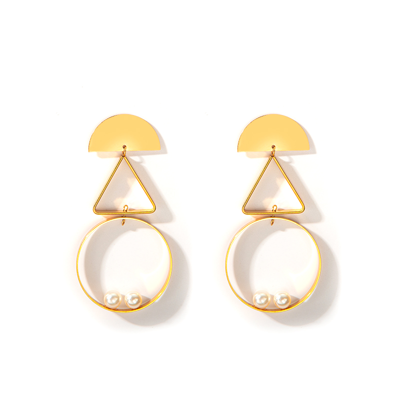 1 Pair Simple Style Classic Style Sector Patchwork Plating Inlay 304 Stainless Steel Pearl 14K Gold Plated Drop Earrings display picture 5