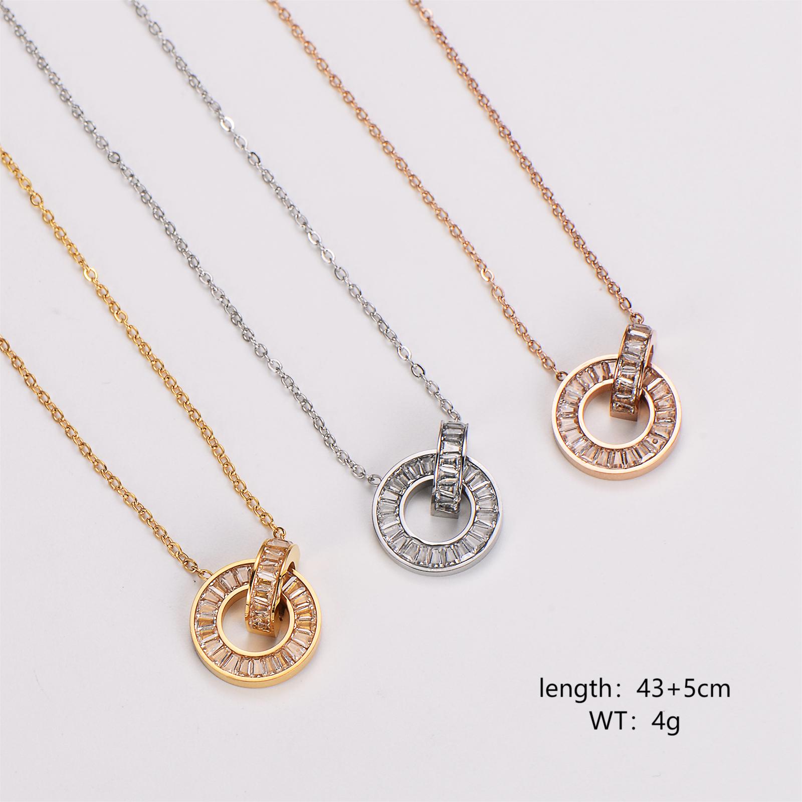 304 Stainless Steel 18K Gold Plated Rose Gold Plated Basic Plating Inlay Solid Color Rhinestones Pendant Necklace display picture 1