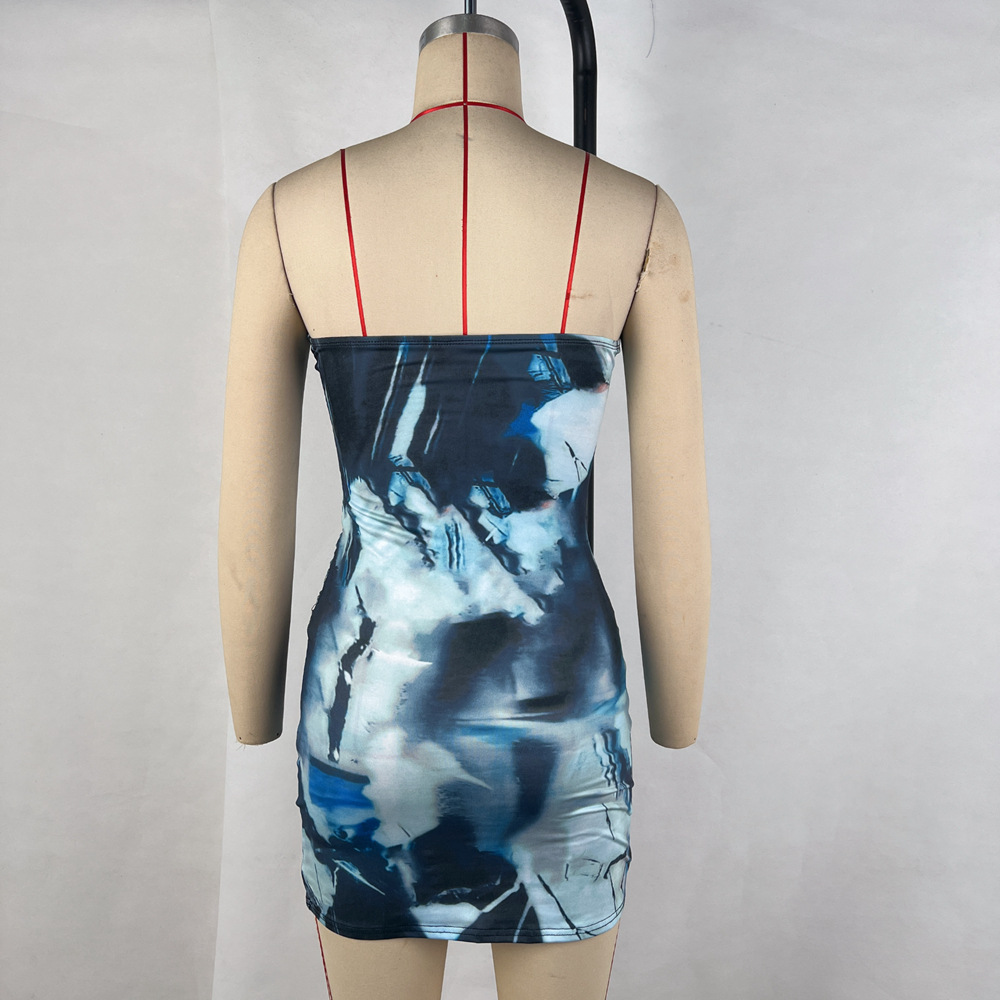 Women's Sheath Dress Sexy Strapless Printing Pleated Sleeveless Tie Dye Above Knee Holiday Date display picture 6