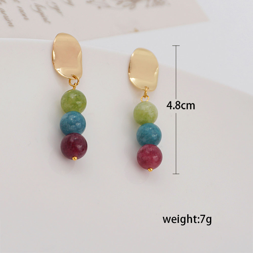 1 Pair Simple Style Classic Style Round Beaded Stone Copper Gold Plated Drop Earrings display picture 4
