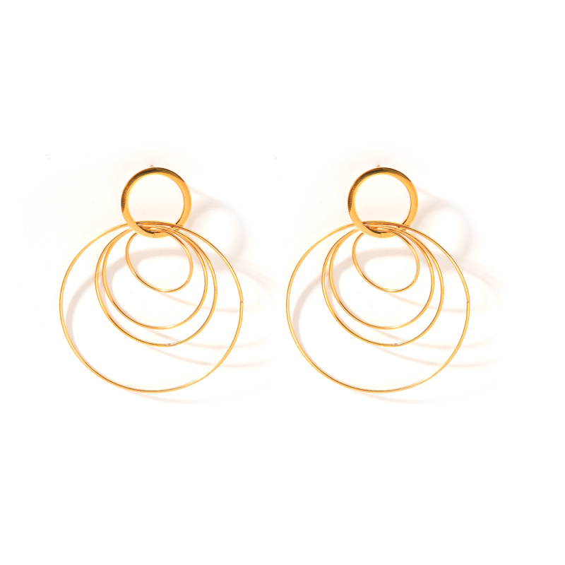 1 Pair Casual Classic Style Round Patchwork Plating 304 Stainless Steel 14K Gold Plated Drop Earrings display picture 5