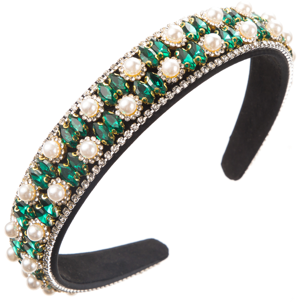 Women's Casual Vacation Classic Style Color Block Alloy Cloth Glass Inlay Rhinestones Glass Pearl Hair Band display picture 11
