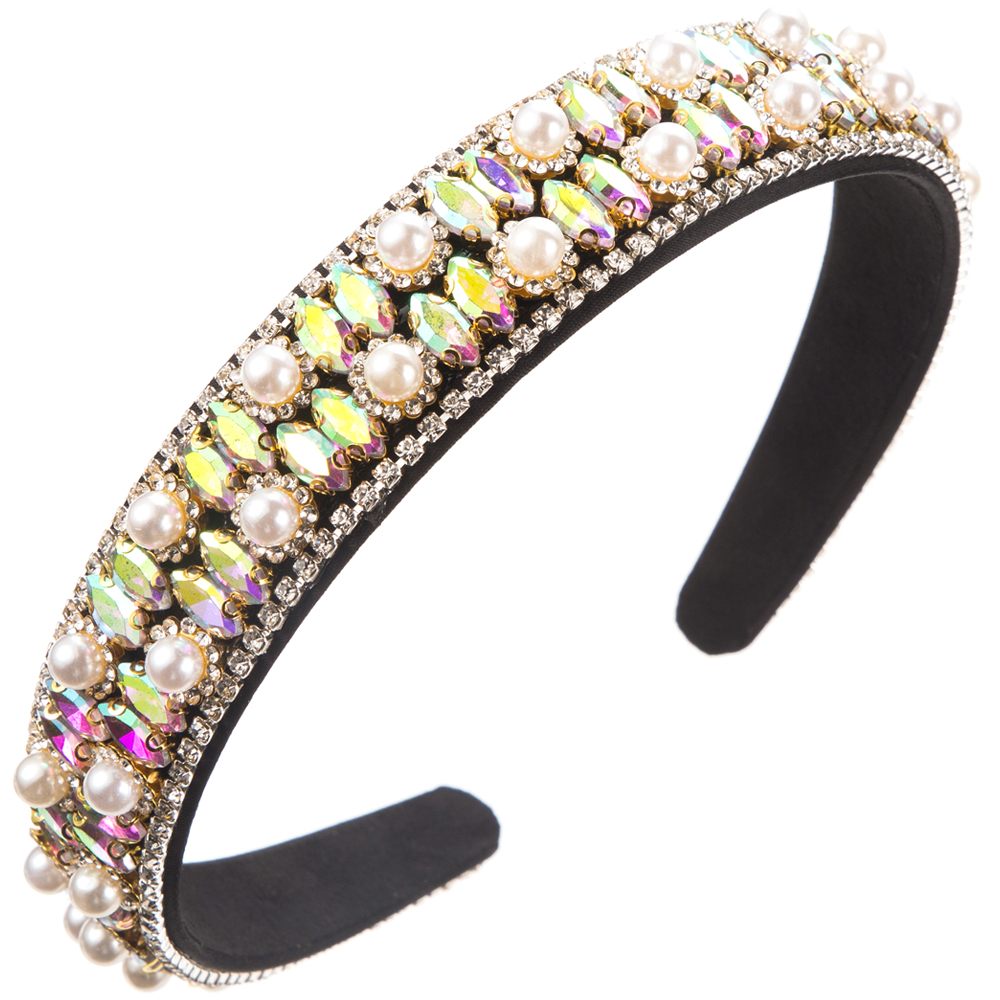 Women's Casual Vacation Classic Style Color Block Alloy Cloth Glass Inlay Rhinestones Glass Pearl Hair Band display picture 8