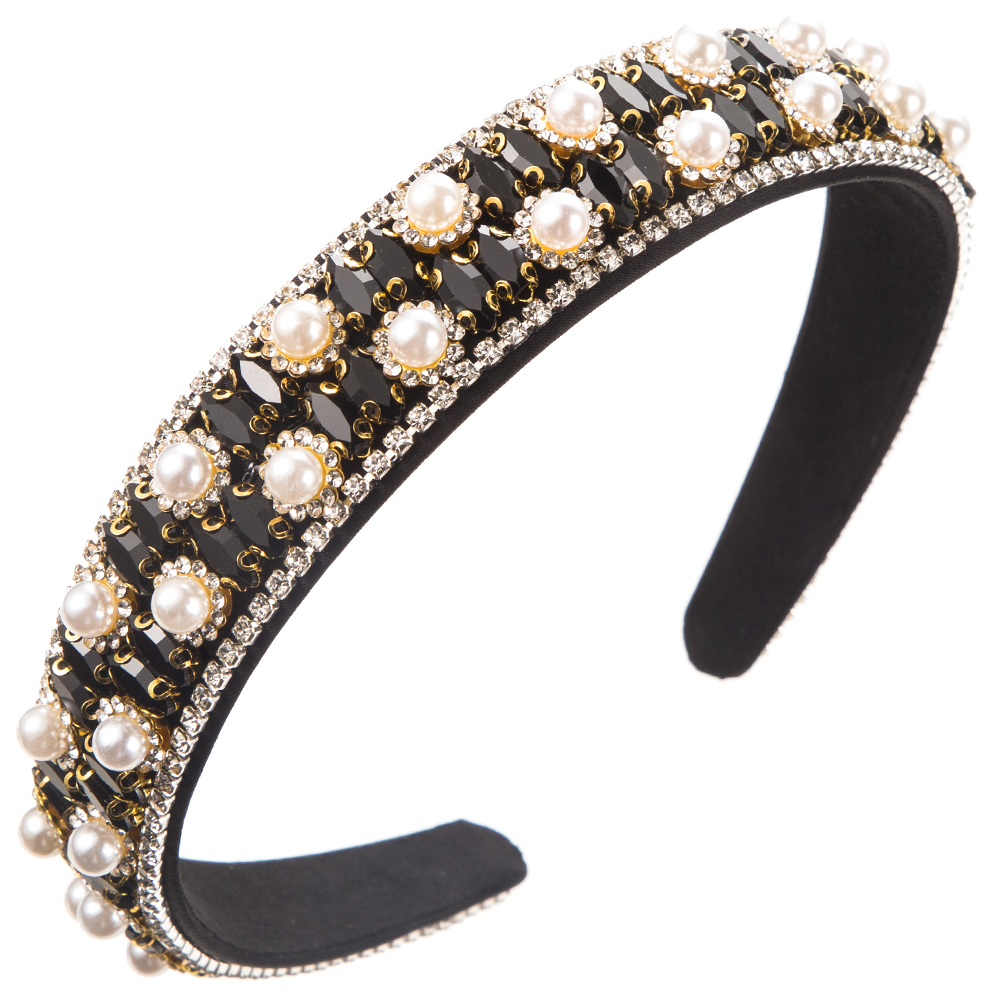 Women's Casual Vacation Classic Style Color Block Alloy Cloth Glass Inlay Rhinestones Glass Pearl Hair Band display picture 9
