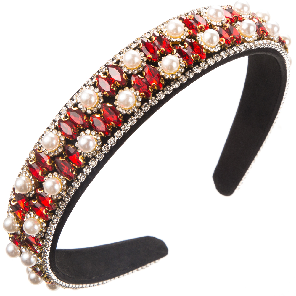 Women's Casual Vacation Classic Style Color Block Alloy Cloth Glass Inlay Rhinestones Glass Pearl Hair Band display picture 5