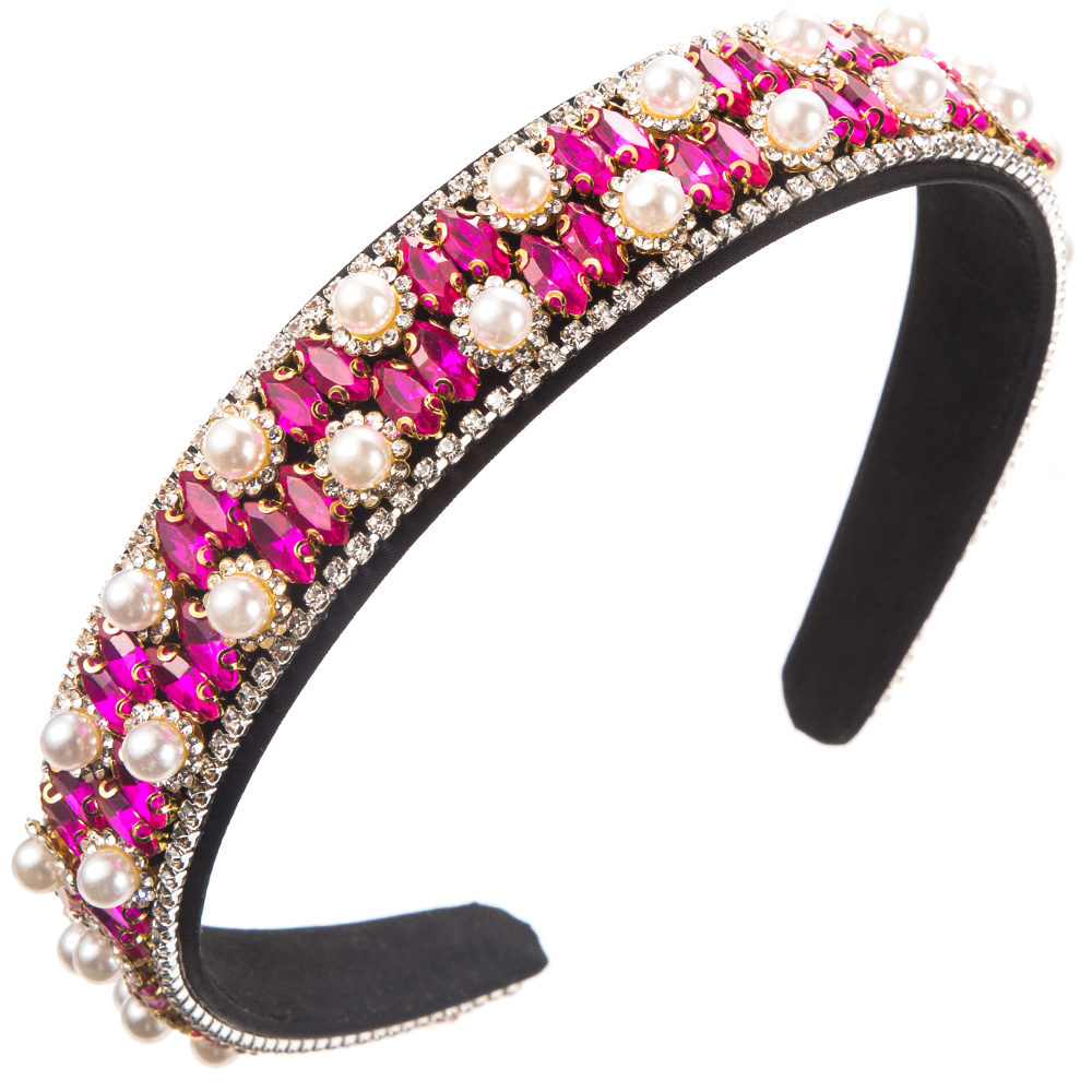 Women's Casual Vacation Classic Style Color Block Alloy Cloth Glass Inlay Rhinestones Glass Pearl Hair Band display picture 6
