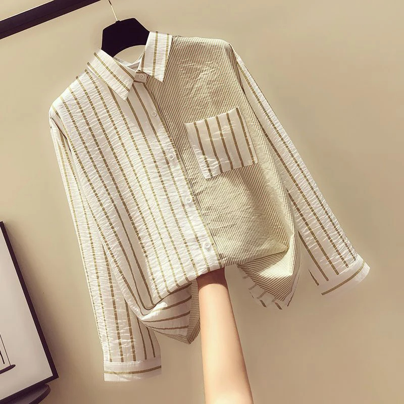 Women's Blouse Long Sleeve Blouses Pocket Washed Button Simple Style Stripe Solid Color display picture 1