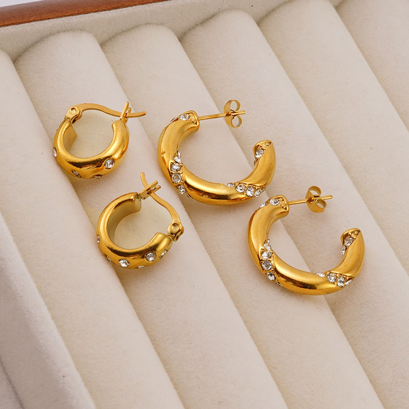 1 Pair Simple Style Classic Style Solid Color Plating Inlay 304 Stainless Steel Zircon 18K Gold Plated Ear Studs display picture 1