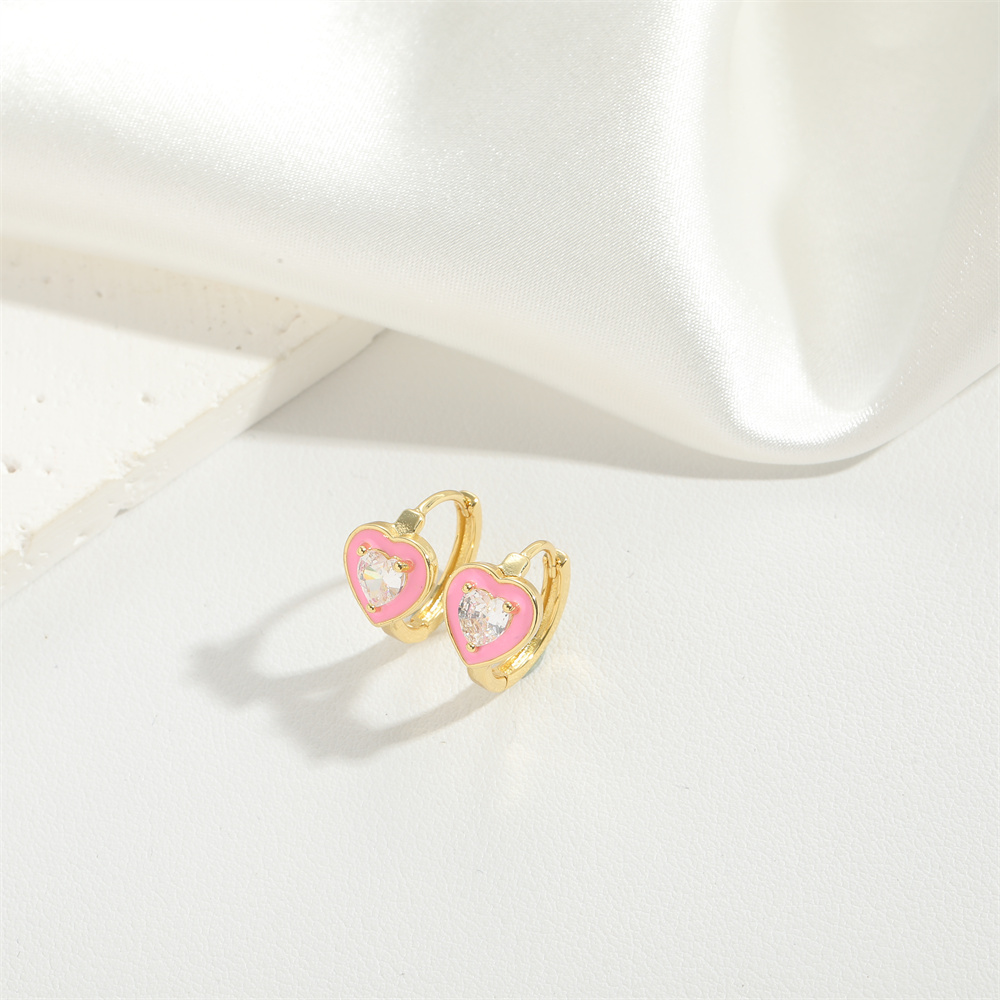 1 Pair Vintage Style Simple Style Heart Shape Plating Inlay Copper Zircon Gold Plated Earrings display picture 4