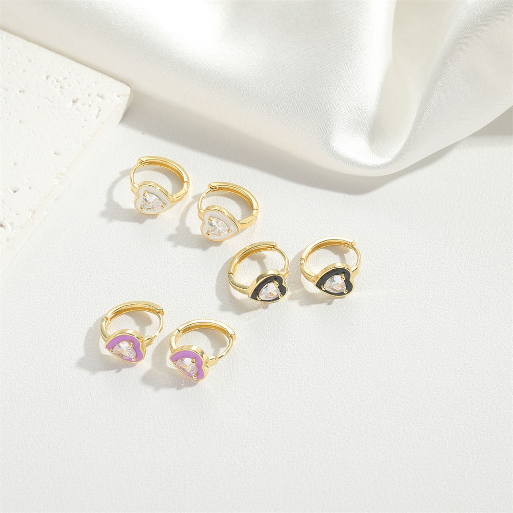 1 Pair Vintage Style Simple Style Heart Shape Plating Inlay Copper Zircon Gold Plated Earrings display picture 2