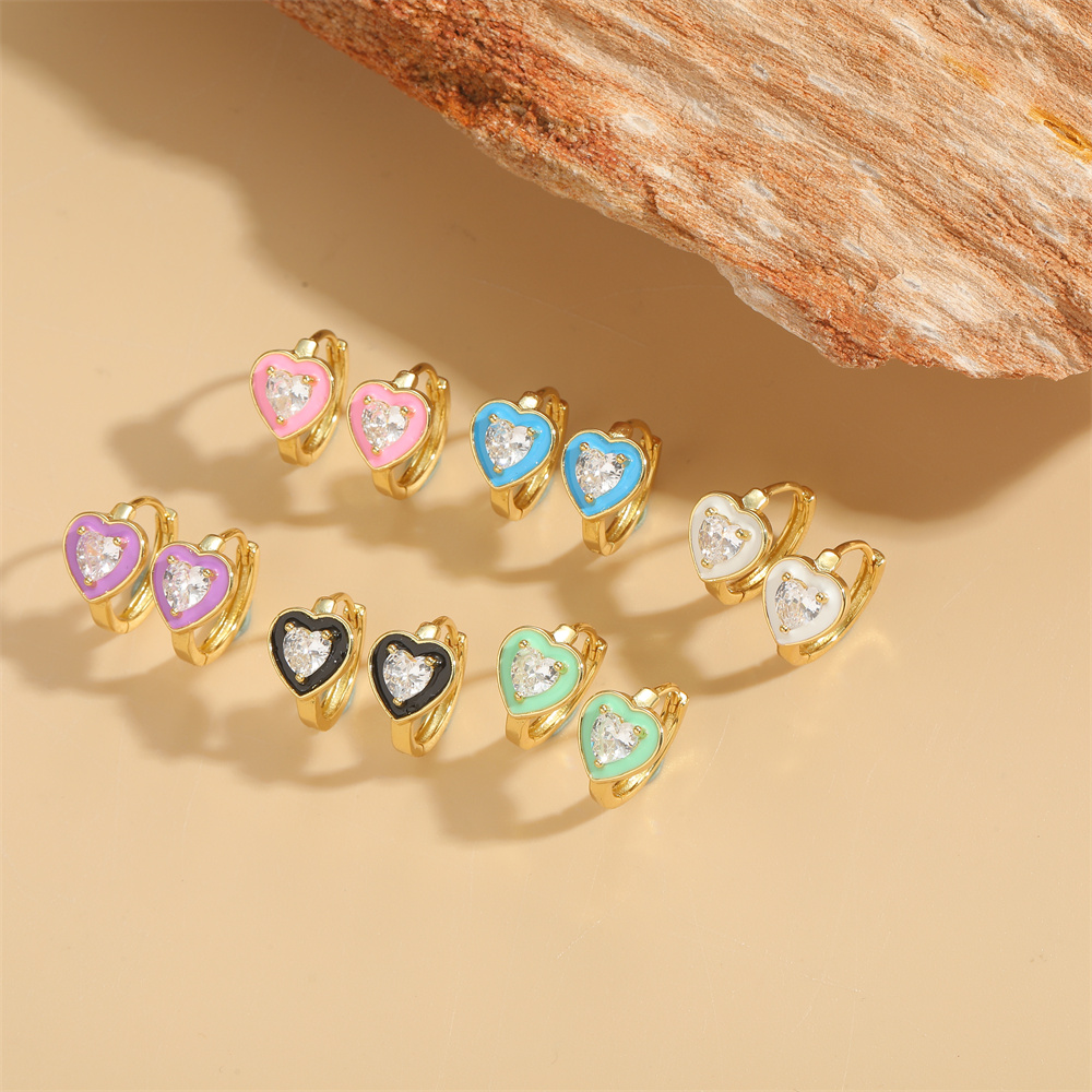 1 Pair Vintage Style Simple Style Heart Shape Plating Inlay Copper Zircon Gold Plated Earrings display picture 11