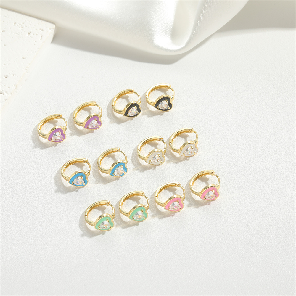 1 Pair Vintage Style Simple Style Heart Shape Plating Inlay Copper Zircon Gold Plated Earrings display picture 1