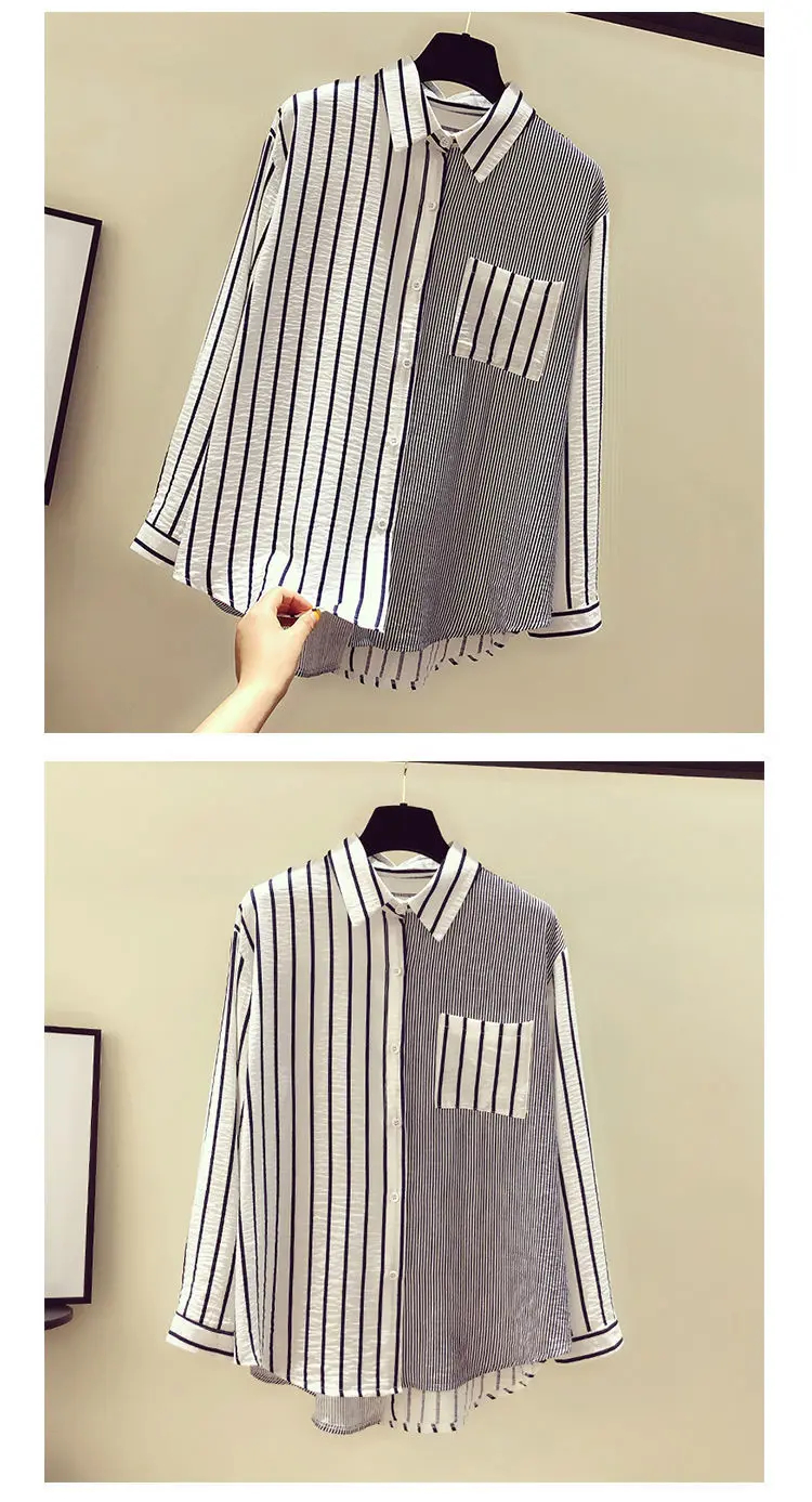 Women's Blouse Long Sleeve Blouses Pocket Washed Button Simple Style Stripe Solid Color display picture 8
