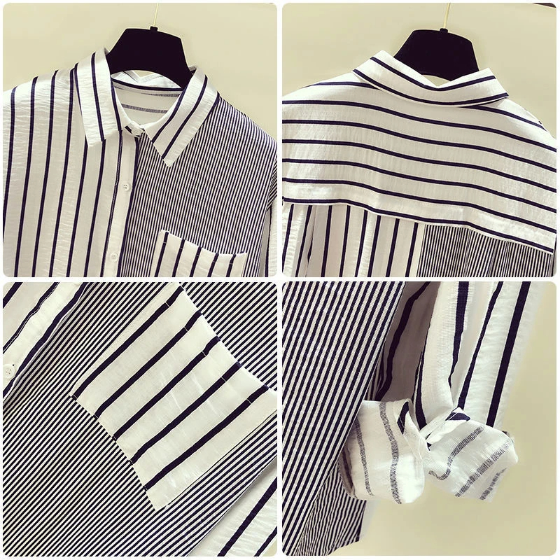 Women's Blouse Long Sleeve Blouses Pocket Washed Button Simple Style Stripe Solid Color display picture 7