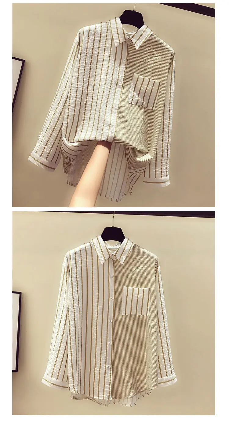Women's Blouse Long Sleeve Blouses Pocket Washed Button Simple Style Stripe Solid Color display picture 11