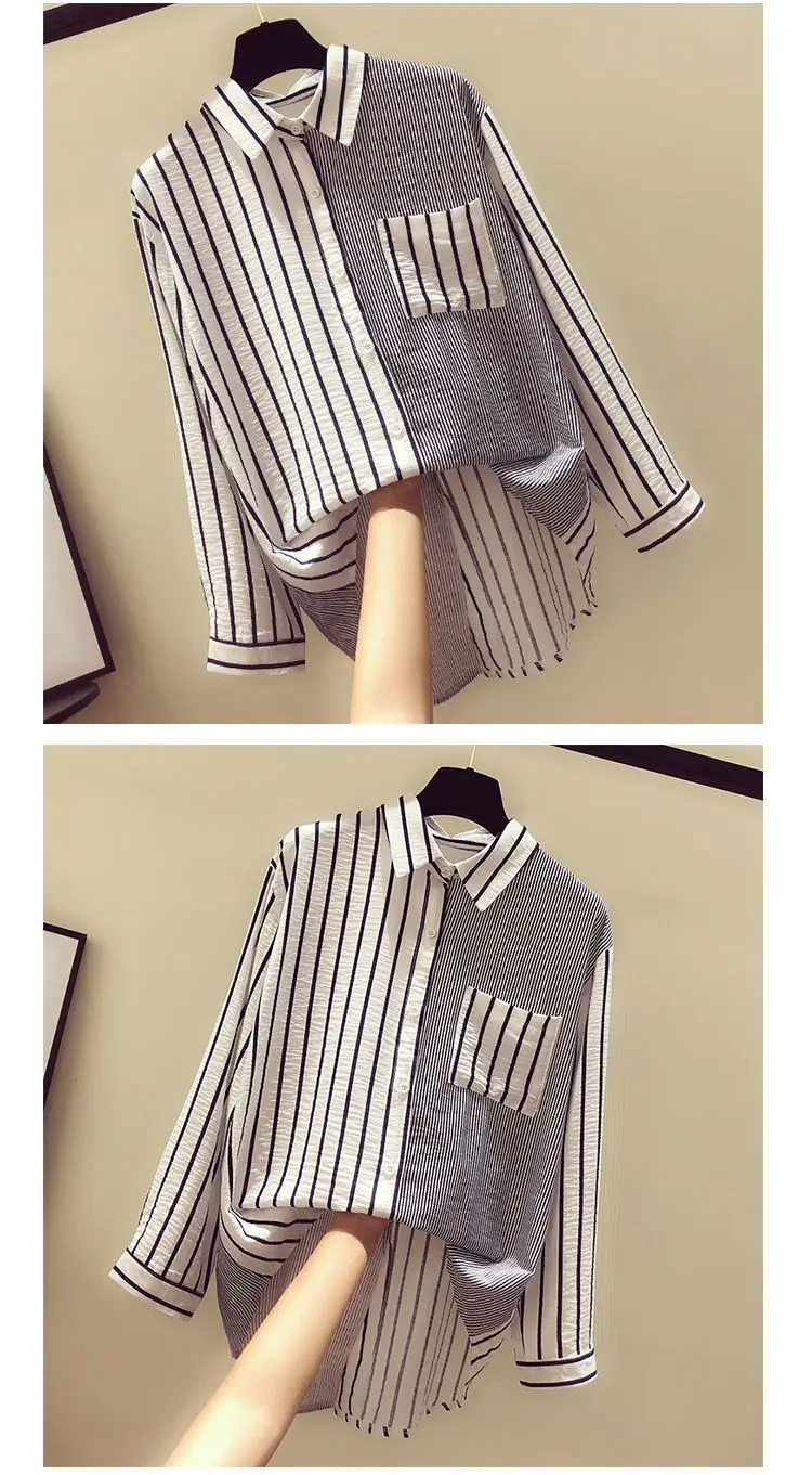Women's Blouse Long Sleeve Blouses Pocket Washed Button Simple Style Stripe Solid Color display picture 13