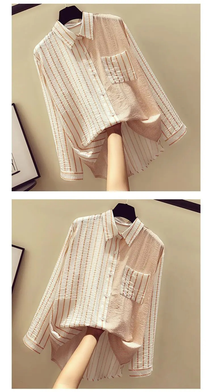 Women's Blouse Long Sleeve Blouses Pocket Washed Button Simple Style Stripe Solid Color display picture 10