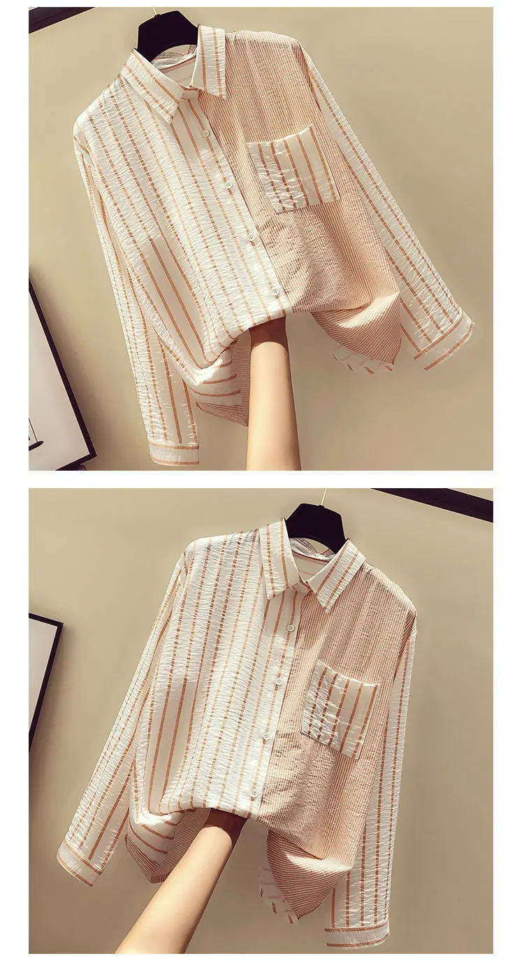 Women's Blouse Long Sleeve Blouses Pocket Washed Button Simple Style Stripe Solid Color display picture 16