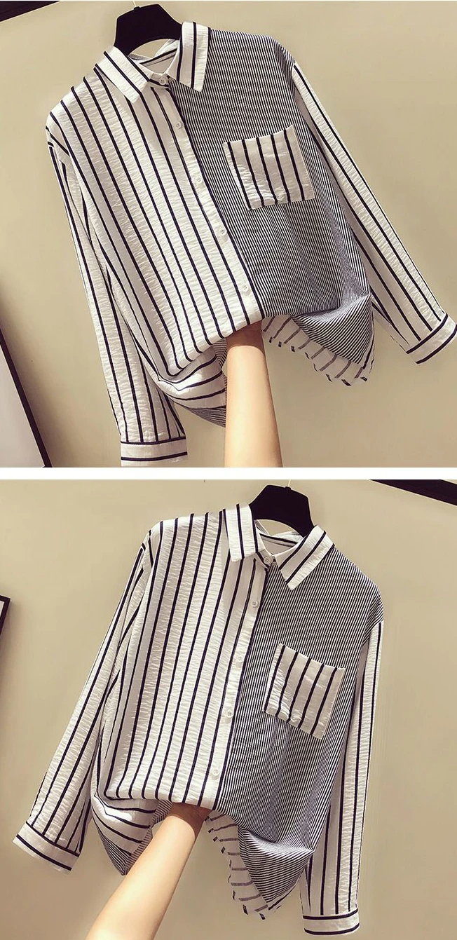 Women's Blouse Long Sleeve Blouses Pocket Washed Button Simple Style Stripe Solid Color display picture 18