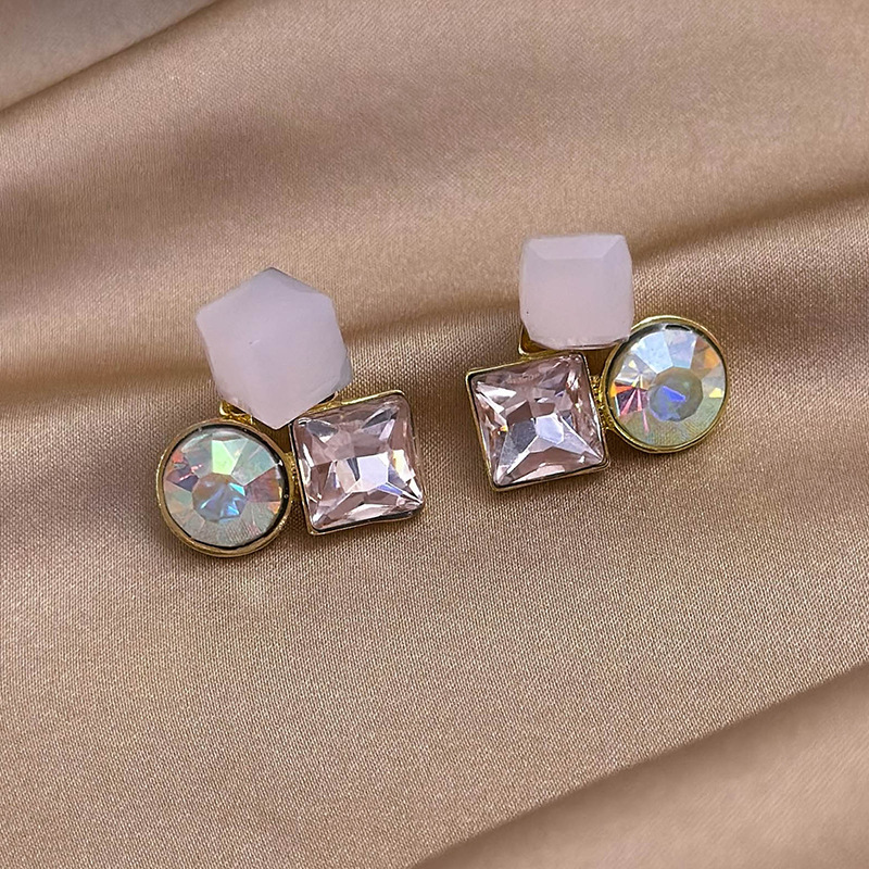 1 Pair Elegant Glam Simple Style Square Inlay Alloy Rhinestones Ear Studs display picture 3