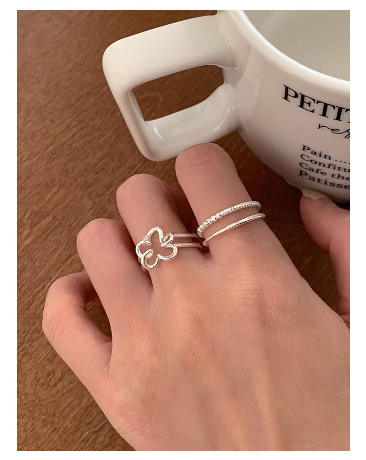 Sterling Silber IG-Stil Lässig Überzug Blume Offener Ring display picture 5