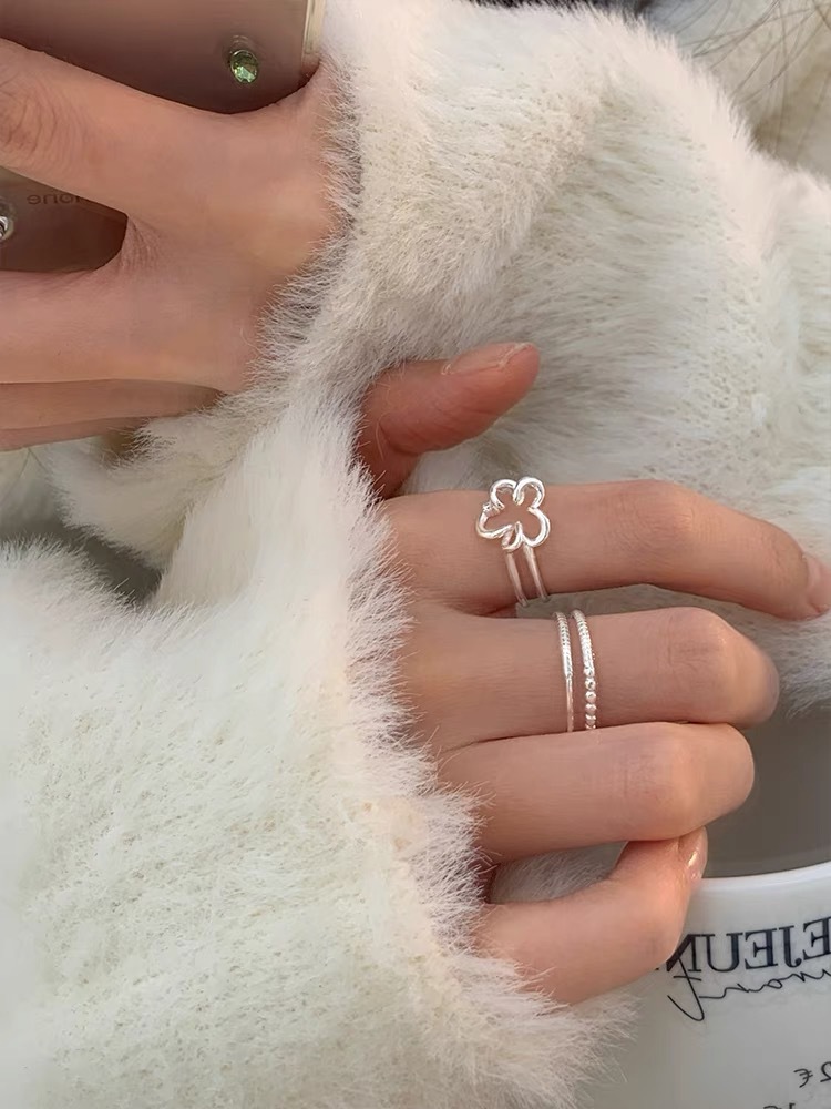 Sterling Silver IG Style Casual Plating Flower Open Rings display picture 6