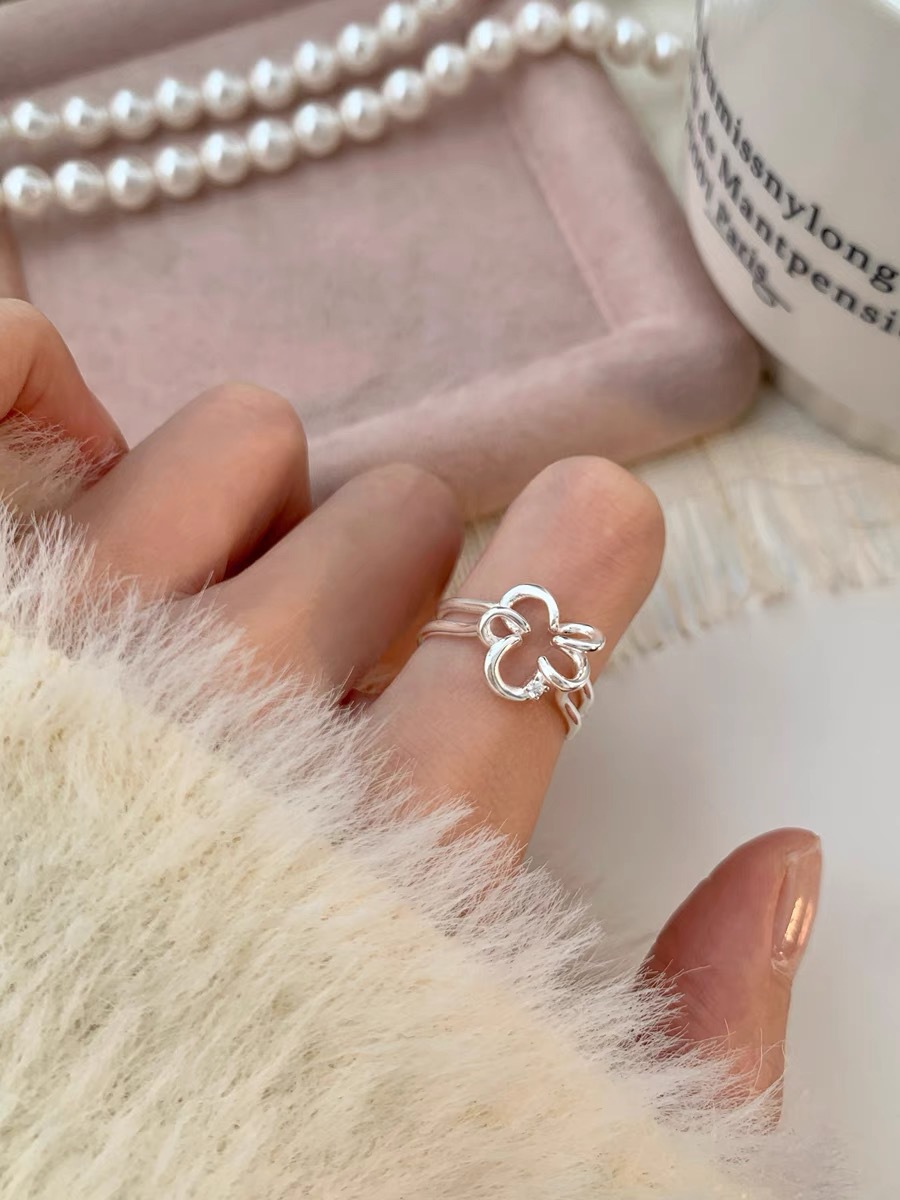 Sterling Silver IG Style Casual Plating Flower Open Rings display picture 8