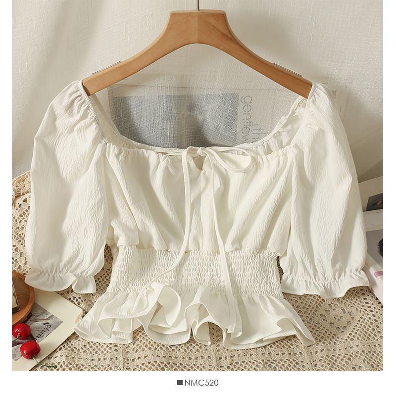 Women's Blouse 3/4 Length Sleeve Blouses Drawstring Washed Backless Simple Style Solid Color display picture 4