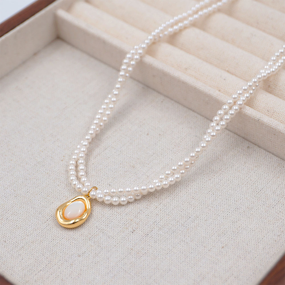 Casual Vintage Style Beach Round Imitation Pearl Copper Beaded Plating Shell Gold Plated Women's Double Layer Necklaces display picture 3