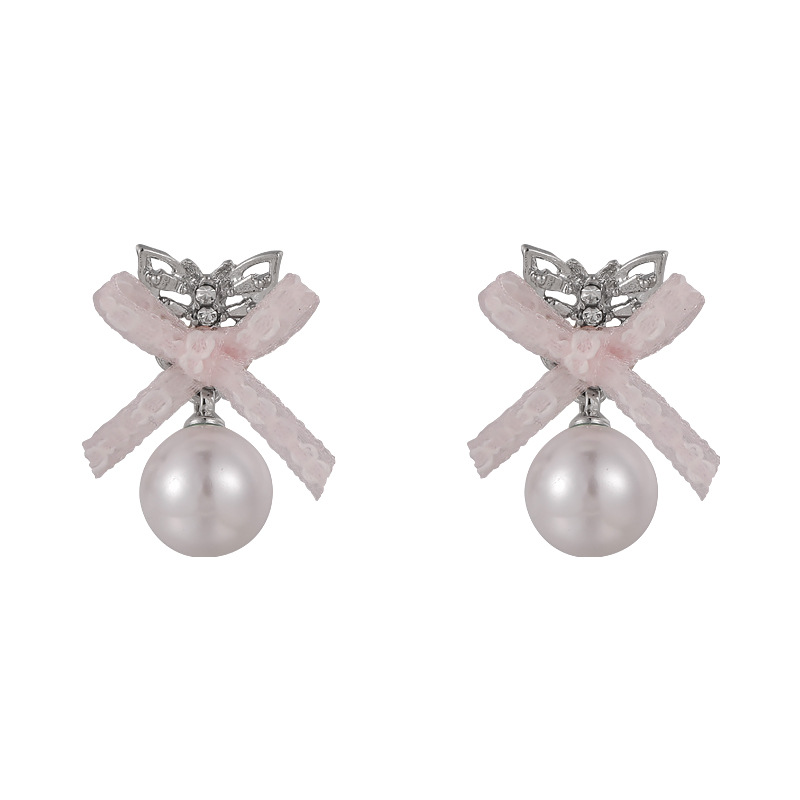 1 Pair Sweet Simple Style Bow Knot Inlay Alloy Pearl Drop Earrings display picture 11