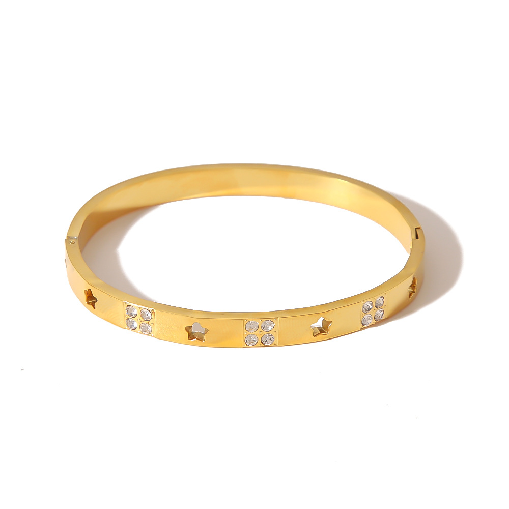 304 Stainless Steel 18K Gold Plated Formal Simple Style Plating Hollow Out Inlay Star Zircon Bangle display picture 1