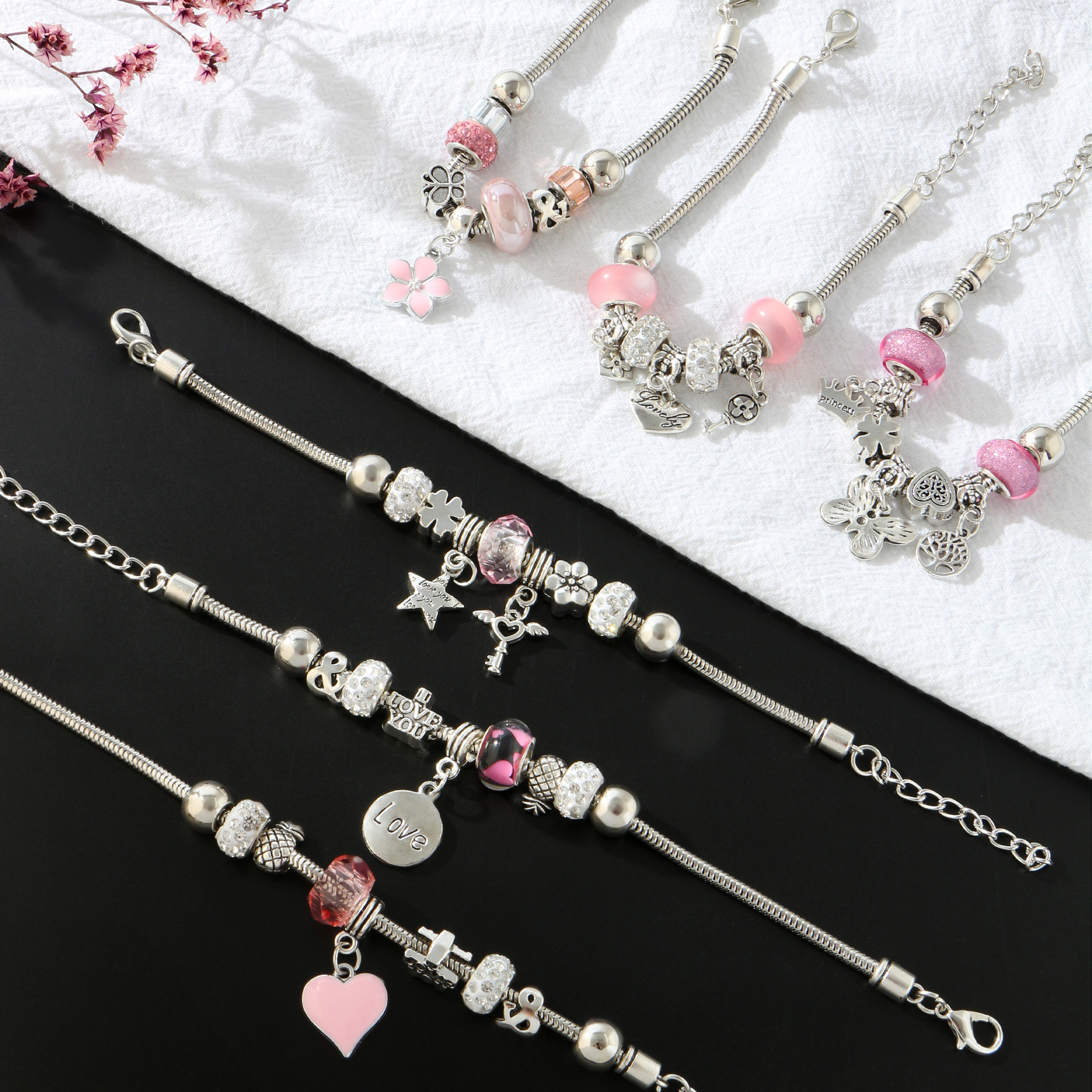 Wholesale Jewelry Glam Cute Heart Shape Flower Butterfly Iron Crystal Zircon White Gold Plated Plating Inlay Bracelets display picture 2