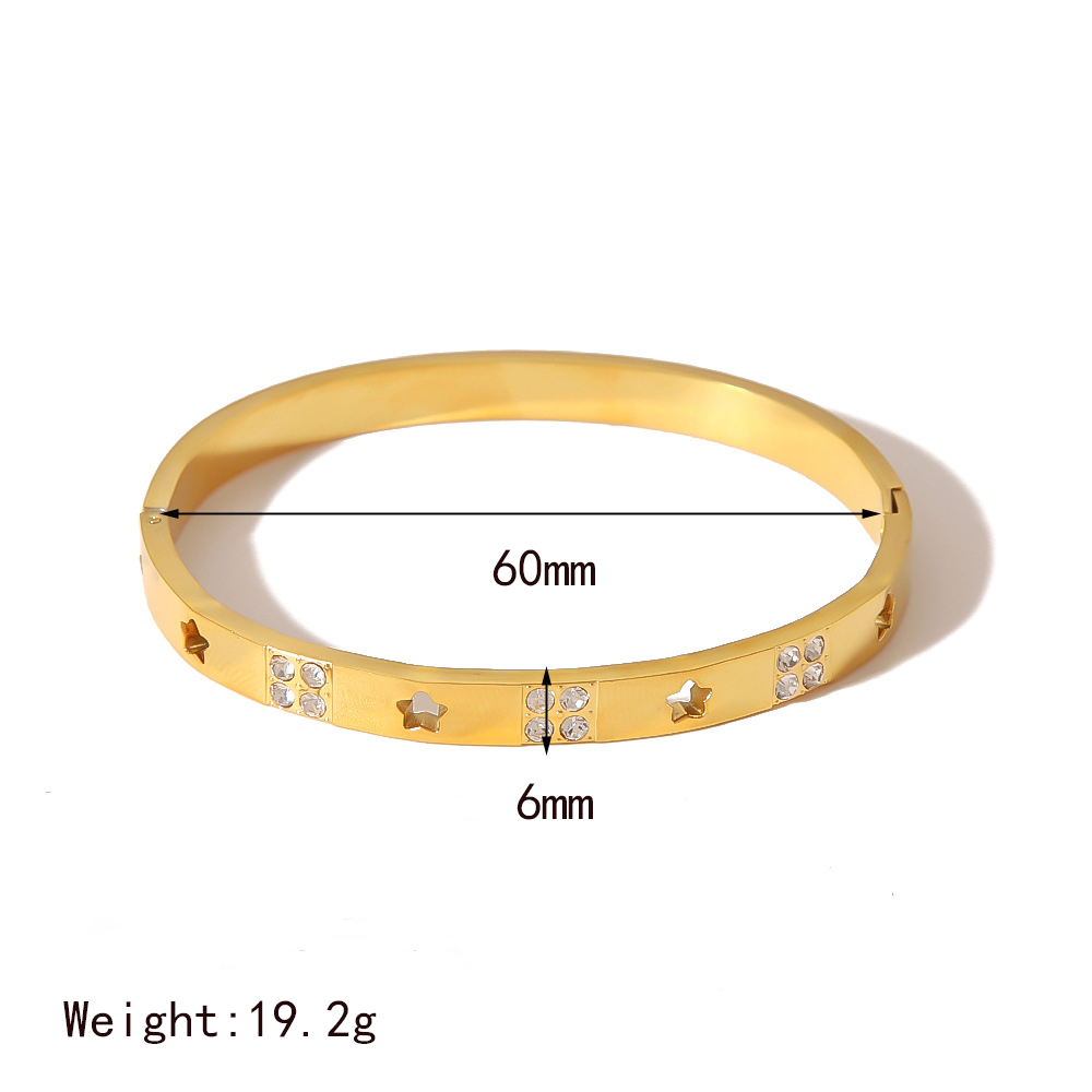 304 Stainless Steel 18K Gold Plated Formal Simple Style Plating Hollow Out Inlay Star Zircon Bangle display picture 3