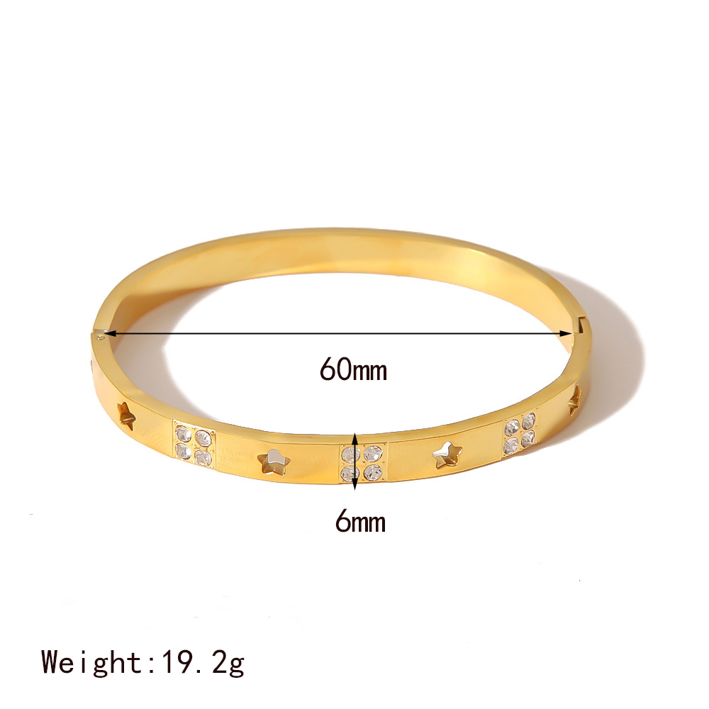 Acier Inoxydable 304 Plaqué Or 18K Formel Style Simple Placage Évider Incruster Star Zircon Bracelet display picture 3