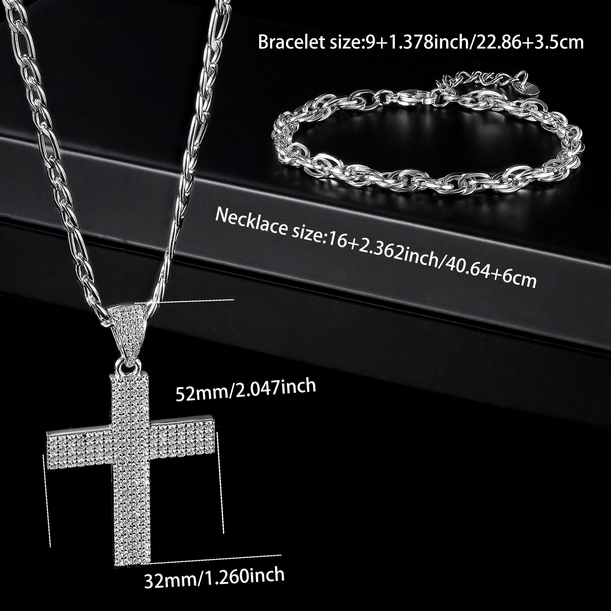 304 Stainless Steel Elegant Modern Style Classic Style Plating Inlay Cross Zircon Bracelets Necklace Jewelry Set display picture 2