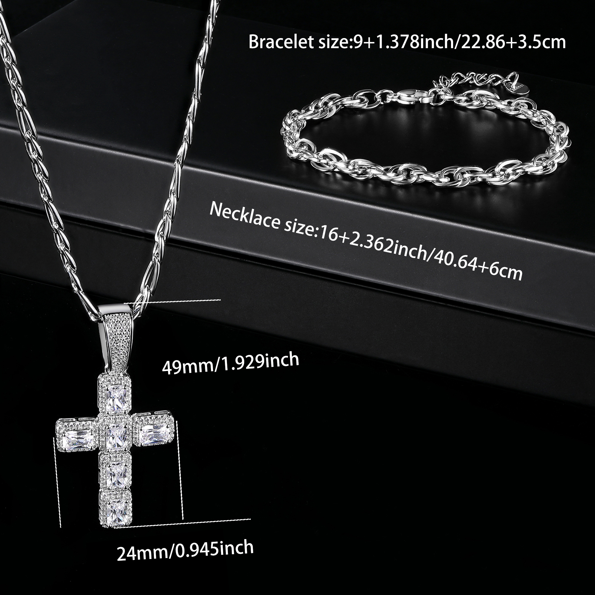 304 Stainless Steel Elegant Modern Style Classic Style Plating Inlay Cross Zircon Bracelets Necklace Jewelry Set display picture 1