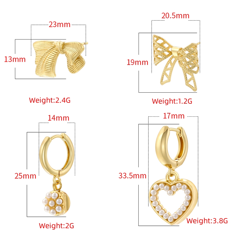 1 Pair IG Style Basic Classic Style Round Heart Shape Bow Knot Plating Inlay Copper Artificial Pearls Zircon 18K Gold Plated Drop Earrings display picture 8