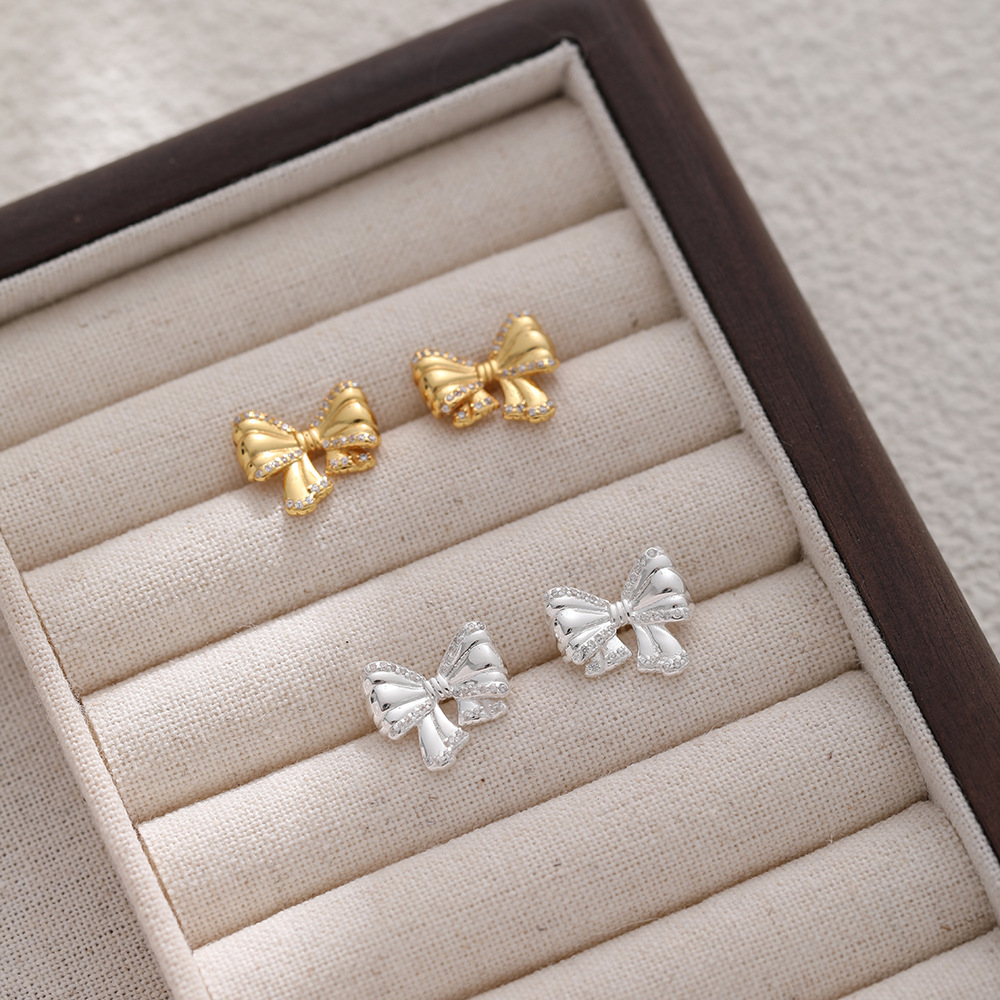 1 Pair Sweet Simple Style Bow Knot Inlay Sterling Silver Zircon Ear Studs display picture 6