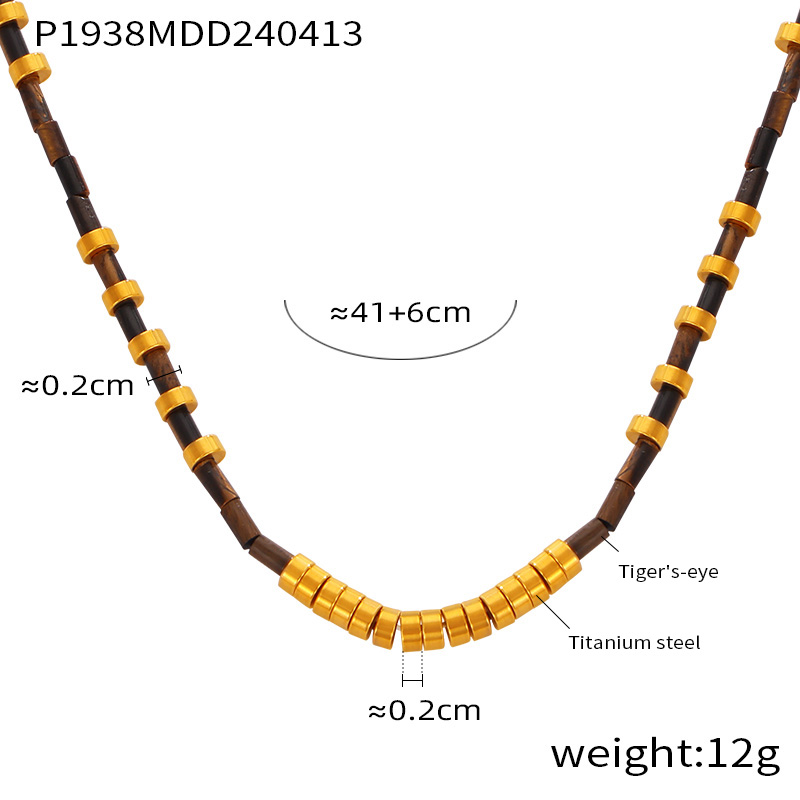 304 Stainless Steel Natural Stone Agate 18K Gold Plated Casual Retro Beaded Enamel Plating Round Necklace display picture 8