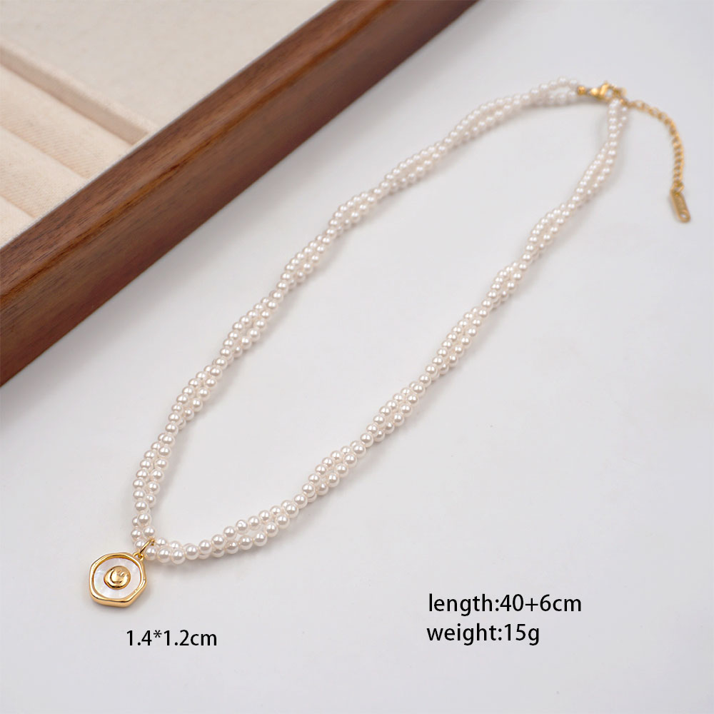 Casual Vacation Simple Style Flower Imitation Pearl Copper Beaded Shell Gold Plated Women's Pendant Necklace display picture 4
