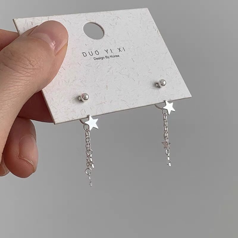 1 Pair Romantic Simple Style Star Tassel Sterling Silver Drop Earrings display picture 1