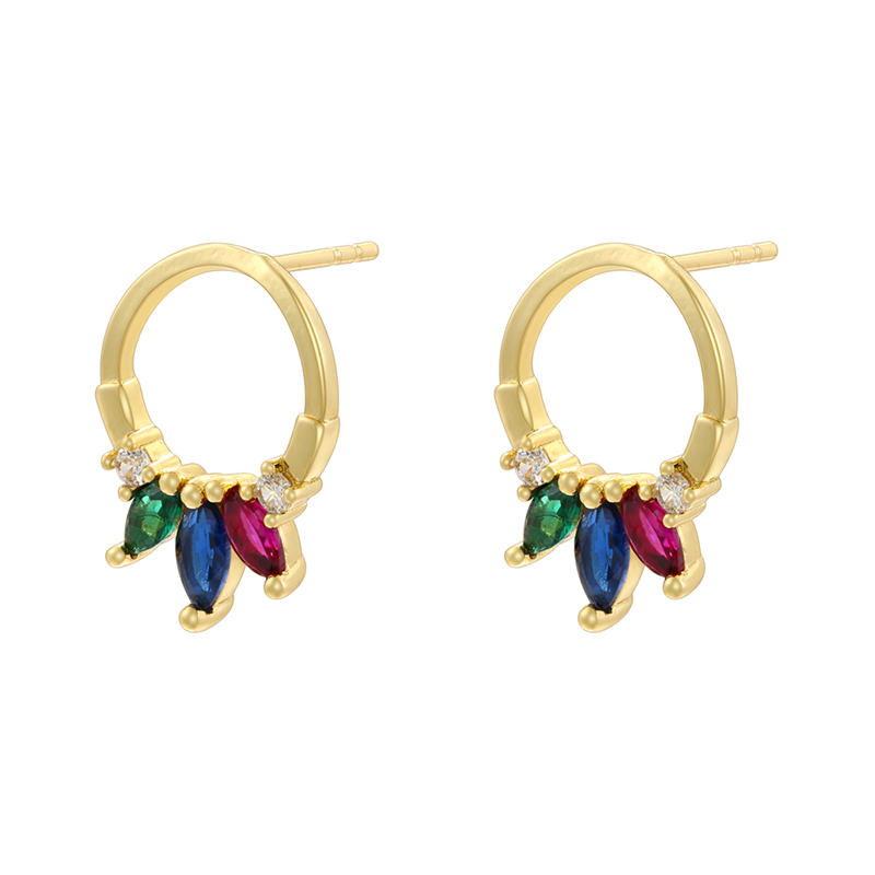 1 Pair IG Style Modern Style Round Petal Plating Inlay Copper Zircon 18K Gold Plated Ear Studs display picture 8