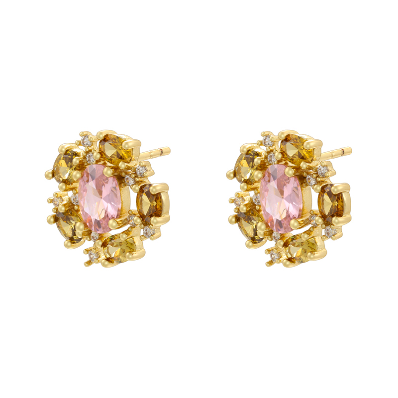 1 Pair IG Style Modern Style Round Petal Plating Inlay Copper Zircon 18K Gold Plated Ear Studs display picture 5