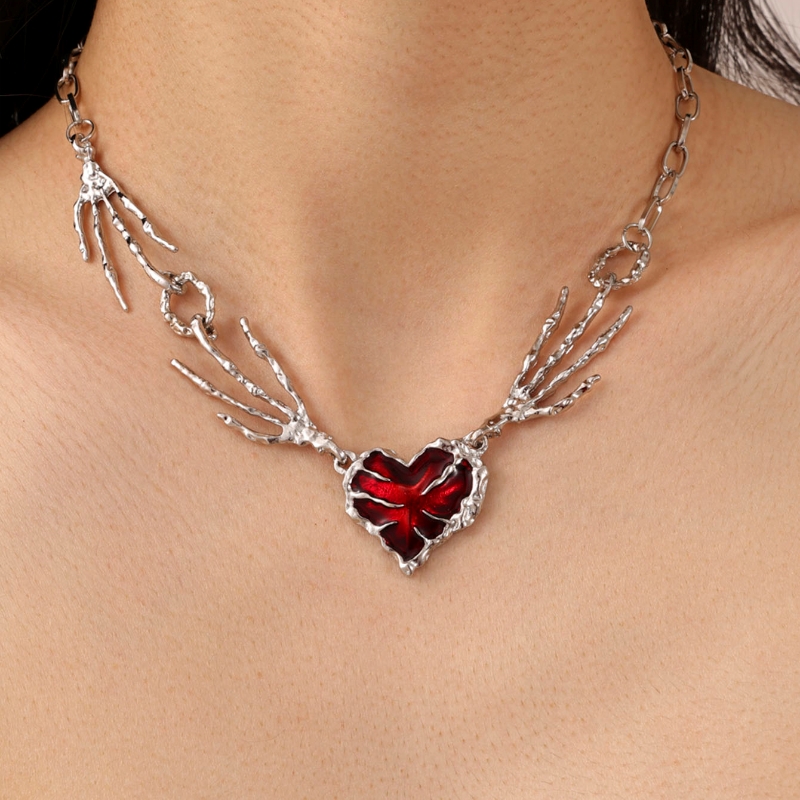 Hip-Hop Exaggerated Punk Hand Heart Shape Alloy Enamel 18K Gold Plated Women's Necklace display picture 1