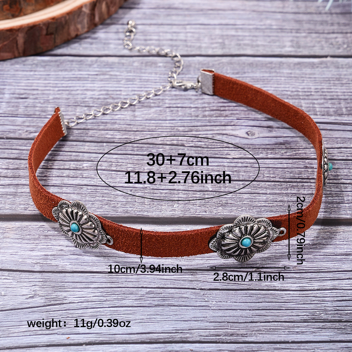 Elegant Ethnic Style Geometric Pu Leather Alloy Inlay Turquoise Women's Choker display picture 6