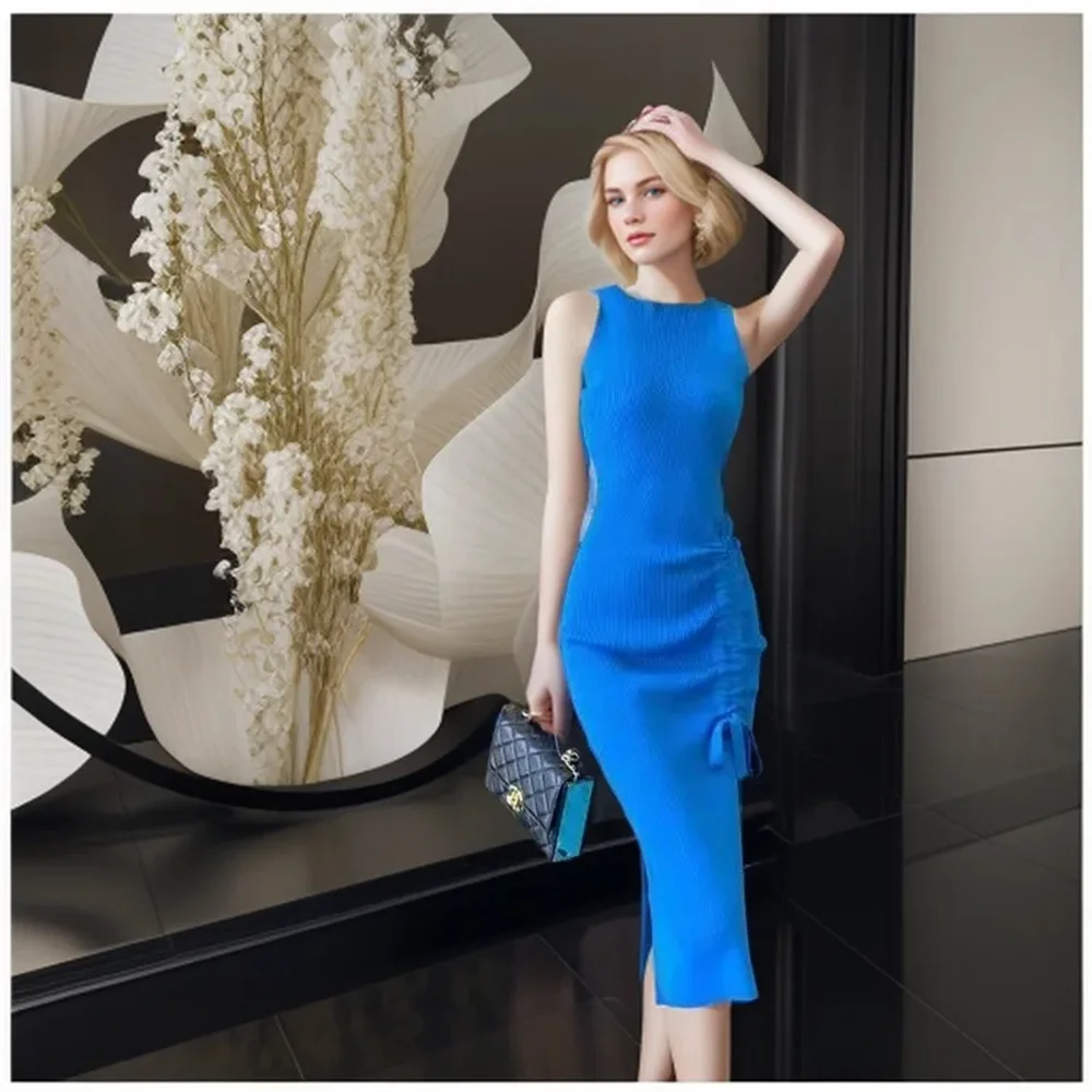 Women's Slit Dress Simple Style Henley Thigh Slit Wrap Sleeveless Solid Color Midi Dress Weekend Outdoor Daily display picture 8