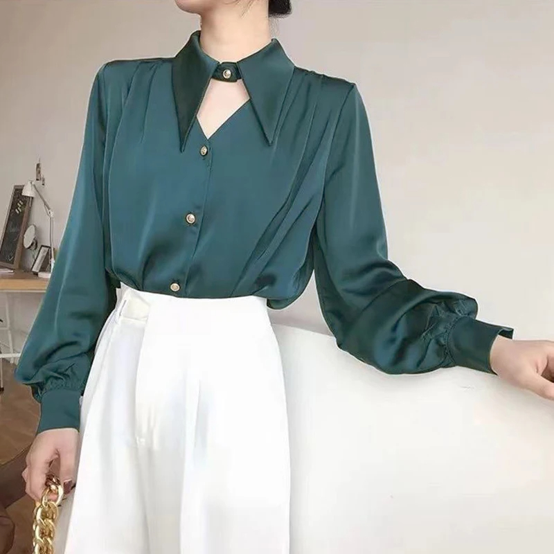 Women's Blouse Long Sleeve Blouses Buckle Washed Button Classic Style Solid Color display picture 2