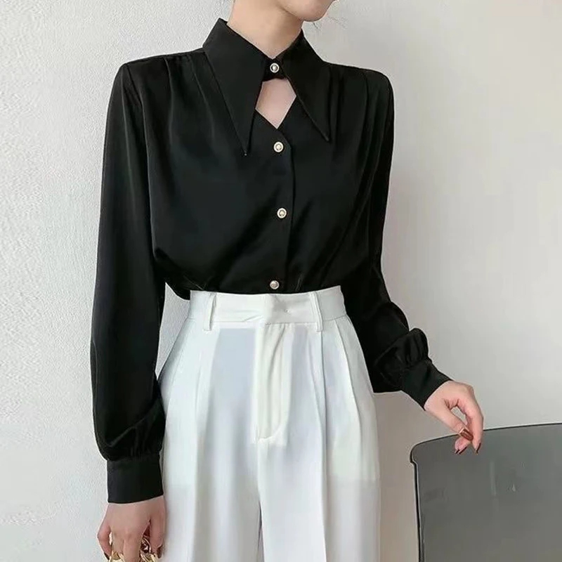Women's Blouse Long Sleeve Blouses Buckle Washed Button Classic Style Solid Color display picture 3